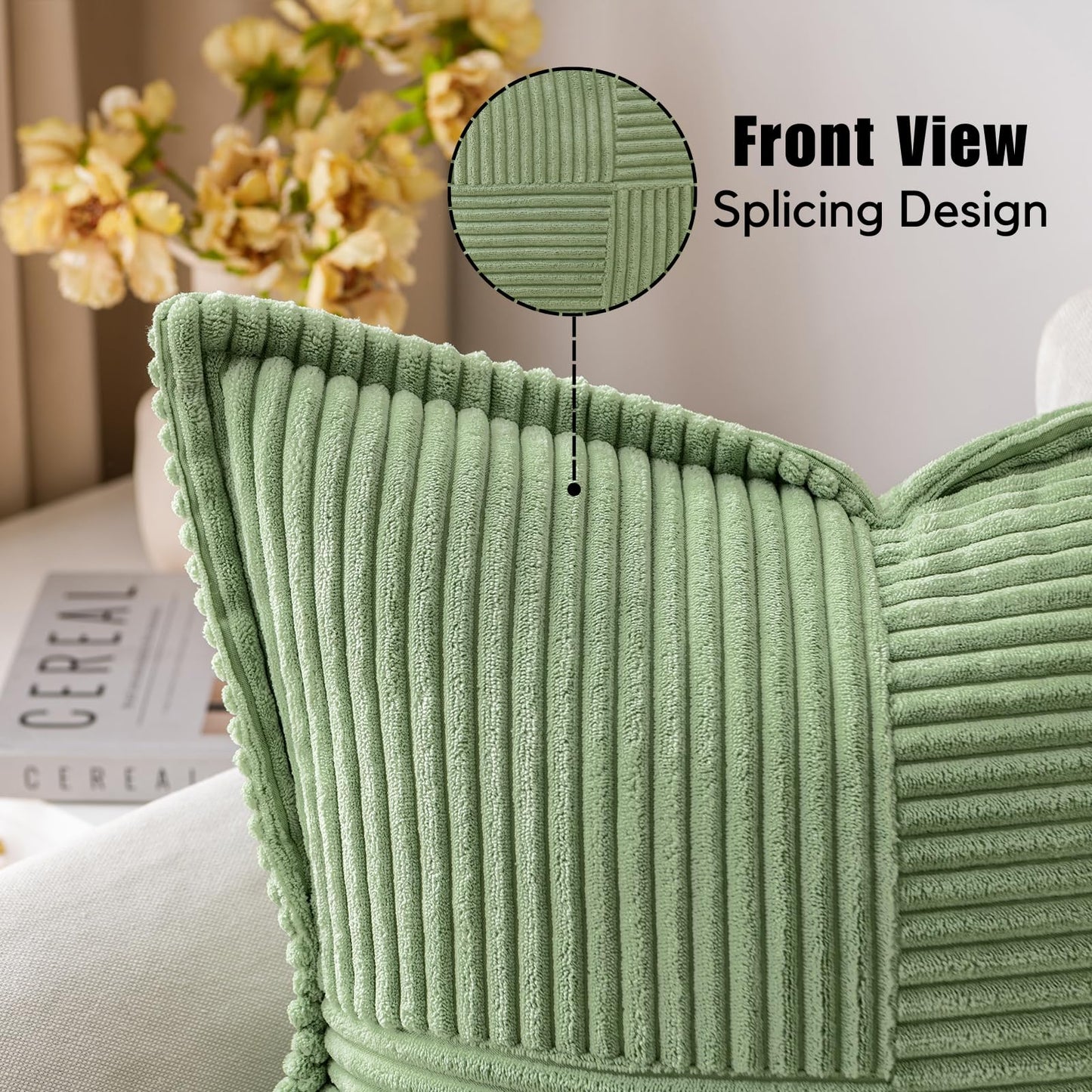 2 Packs Throw Pillow Covers Corduroy,Decorative Lumbar Pillow Covers, JOMWEN Super Soft Boho Striped Cushion Covers for Couch Bed Sofa Livingroom (Sage Green, 50 x 30 cm)