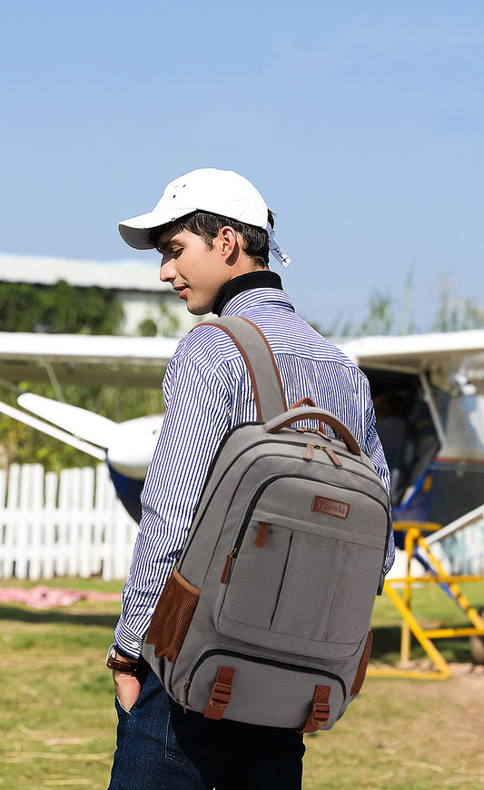 Tzowla Canvas Laptop Backpack Men,Bag for Women,School Travel College Work Rucksack Fits 15.6 Inch Laptop,Bookbag with USB Charging Port