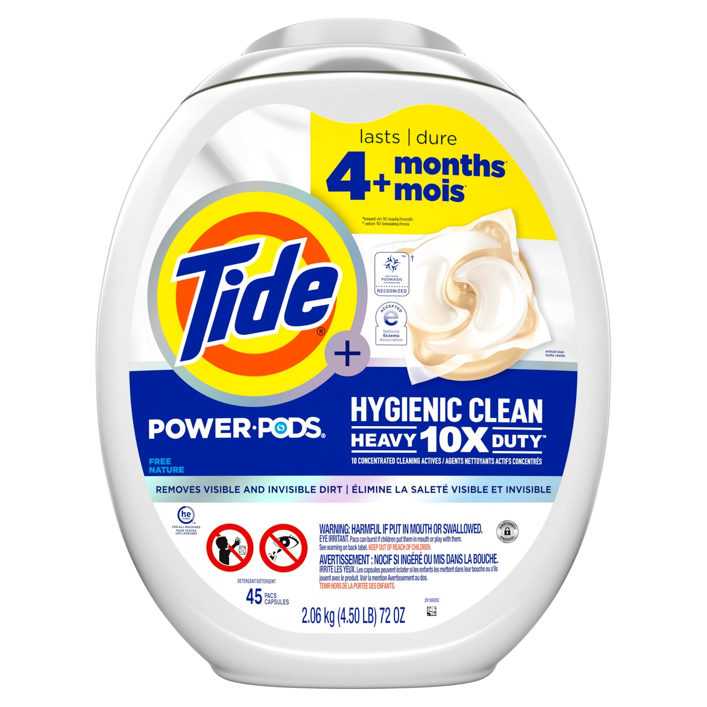Tide Hygienic Clean Heavy Duty 10x Free Power PODS Laundry Detergent Pacs, Unscented, For Visible and Invisible Dirt, 45 Count