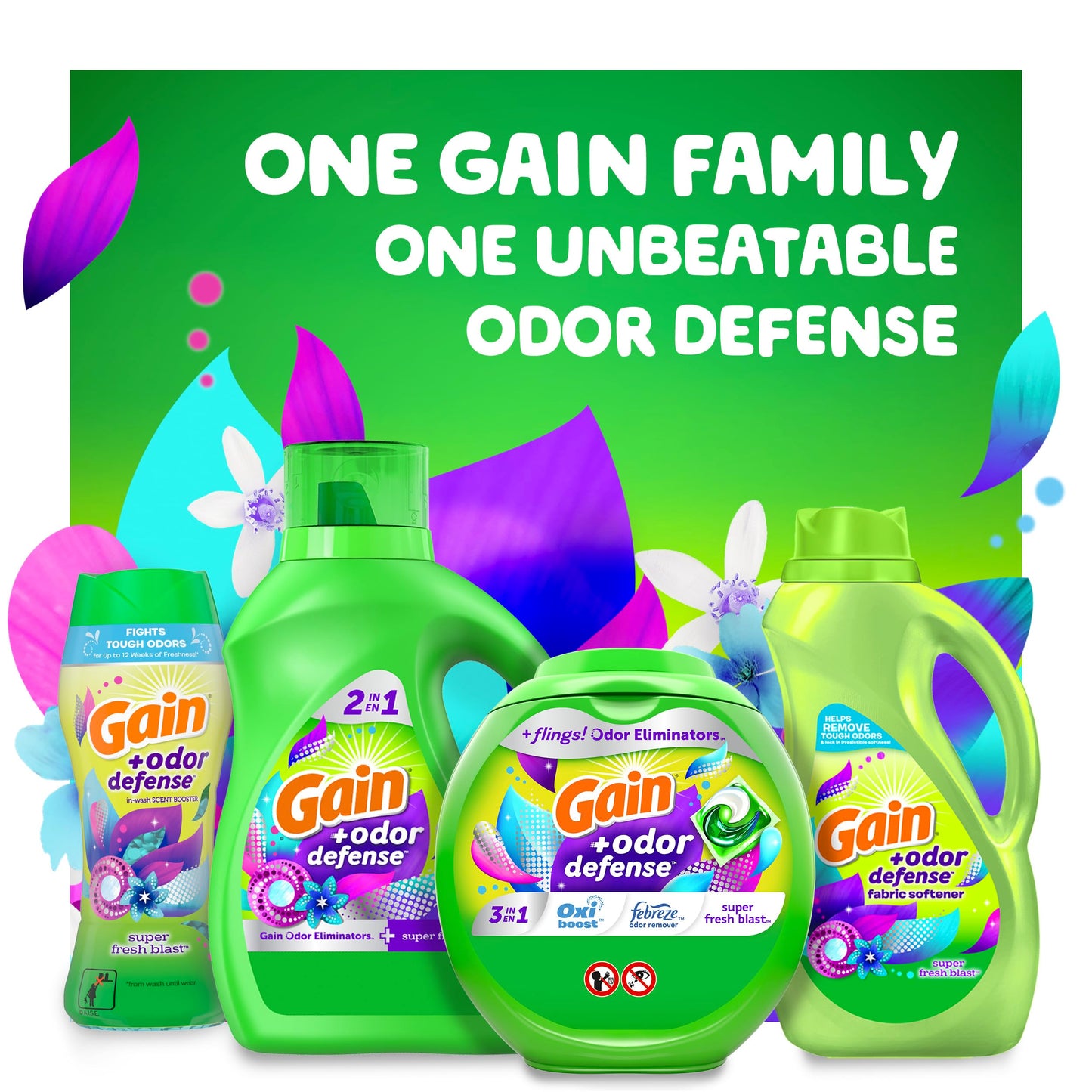 Gain + Odor Defense Liquid Laundry Detergent, Super Fresh Blast Scent, 88 Oz, 61 Loads, HE Compatible (Pack of 2)