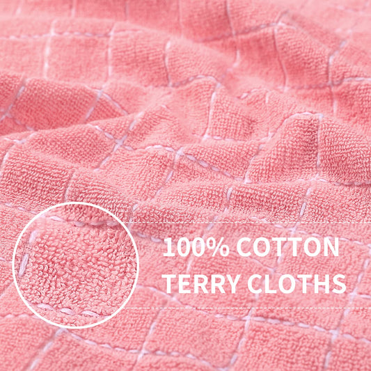 100% Cotton Terry Kitchen Towels(Pink, 13 x 28 inches), Checkered Designed, Soft and Super Absorbent Dish Towels, 4 Pack
