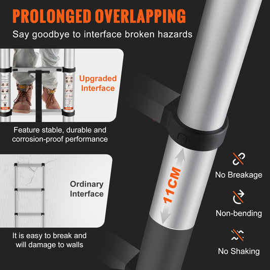 VEVOR Telescoping Ladder Aluminum Extension Step 10.5 Ft Multi-purpose Portable