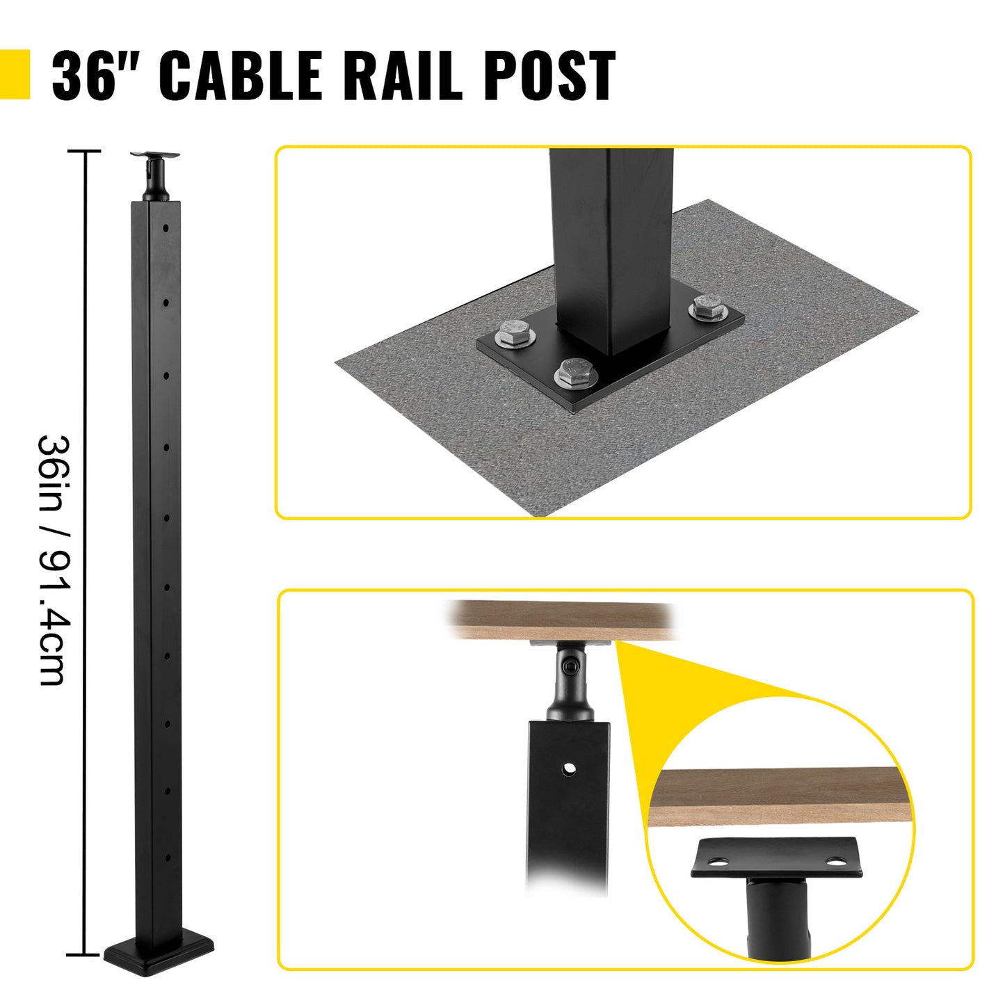 VEVOR Cable Railing Post Level Deck Stair Post Cable Handrail Post Stainless Steel Brushed Finishing Deck Railing Pre-Drilled Pickets With Mounting Bracket Stair Railing Kit Black