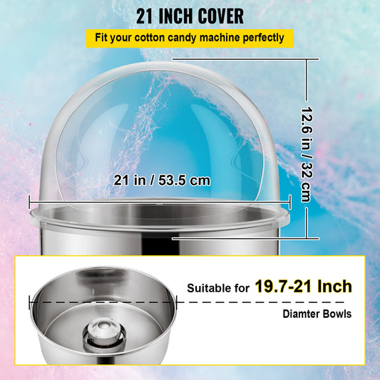 VEVOR Candy Machine Bubble Shield 20.5 Inch Clear Plastic Cotton Candy Cover For Commercial Candy Maker Machine