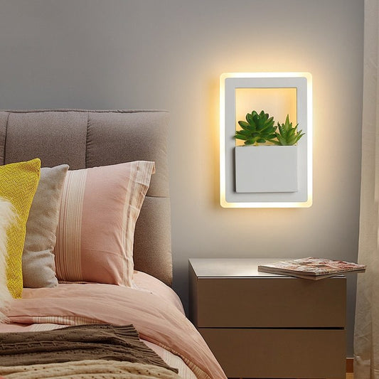 Modern LED Bedside Wall Lamp White Color with Plant LED Wall Lights for Bedroom Living Room Wall
