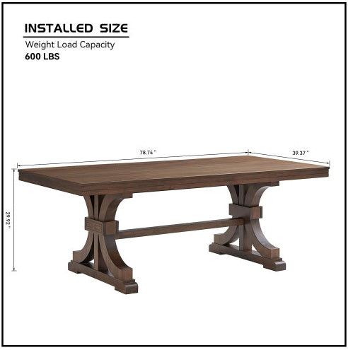 Rectangular Rubber Wood Dining Table with wooden Tresle