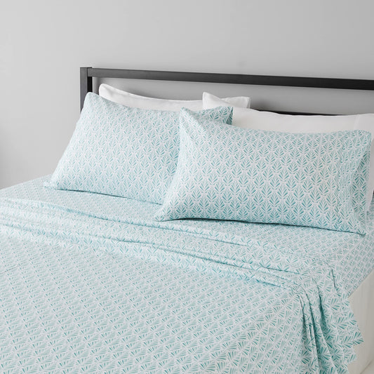 Lightweight Super Soft Easy Care Microfiber 4 Piece Comfortable Bed Sheet Set With 14" Deep Pockets, Full, Aqua Fern, Printed