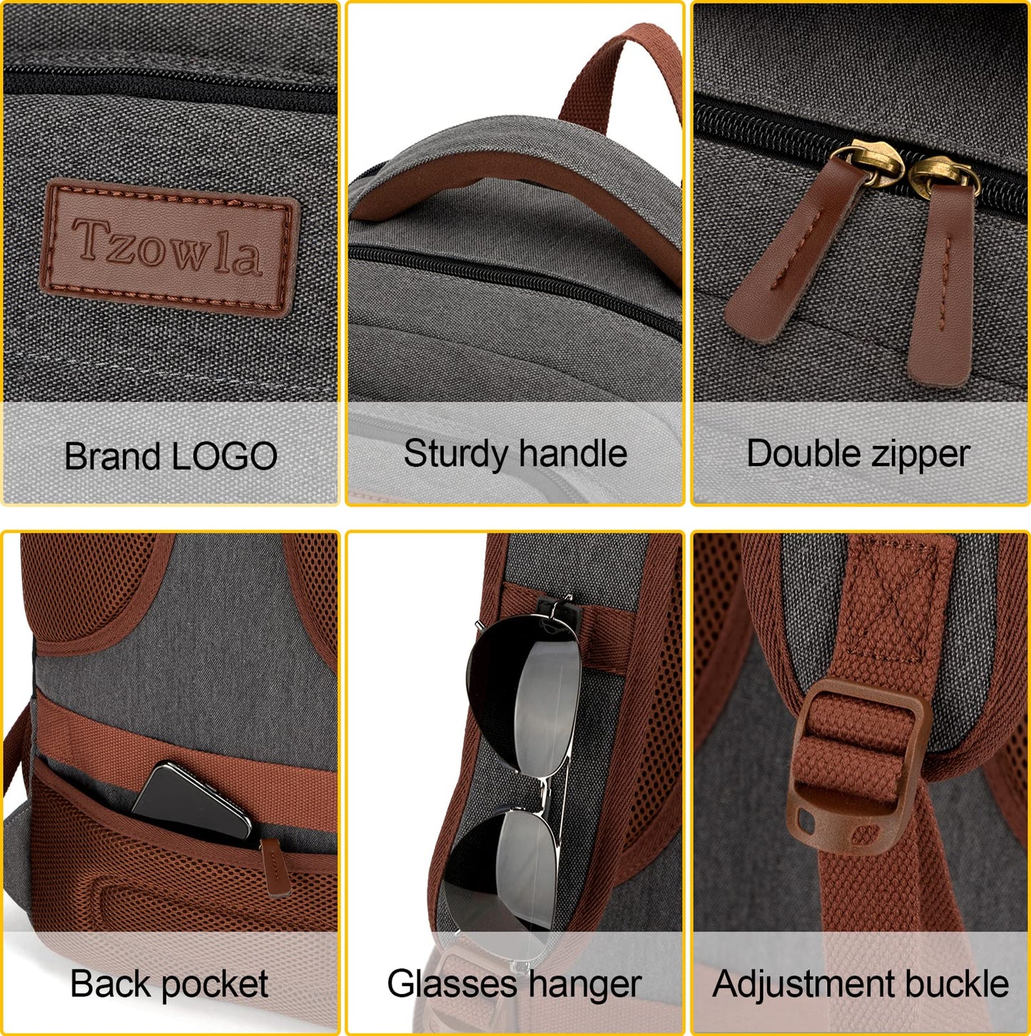 Tzowla Canvas Laptop Backpack Men,Bag for Women,School Travel College Work Rucksack Fits 15.6 Inch Laptop,Bookbag with USB Charging Port,Dark Grey