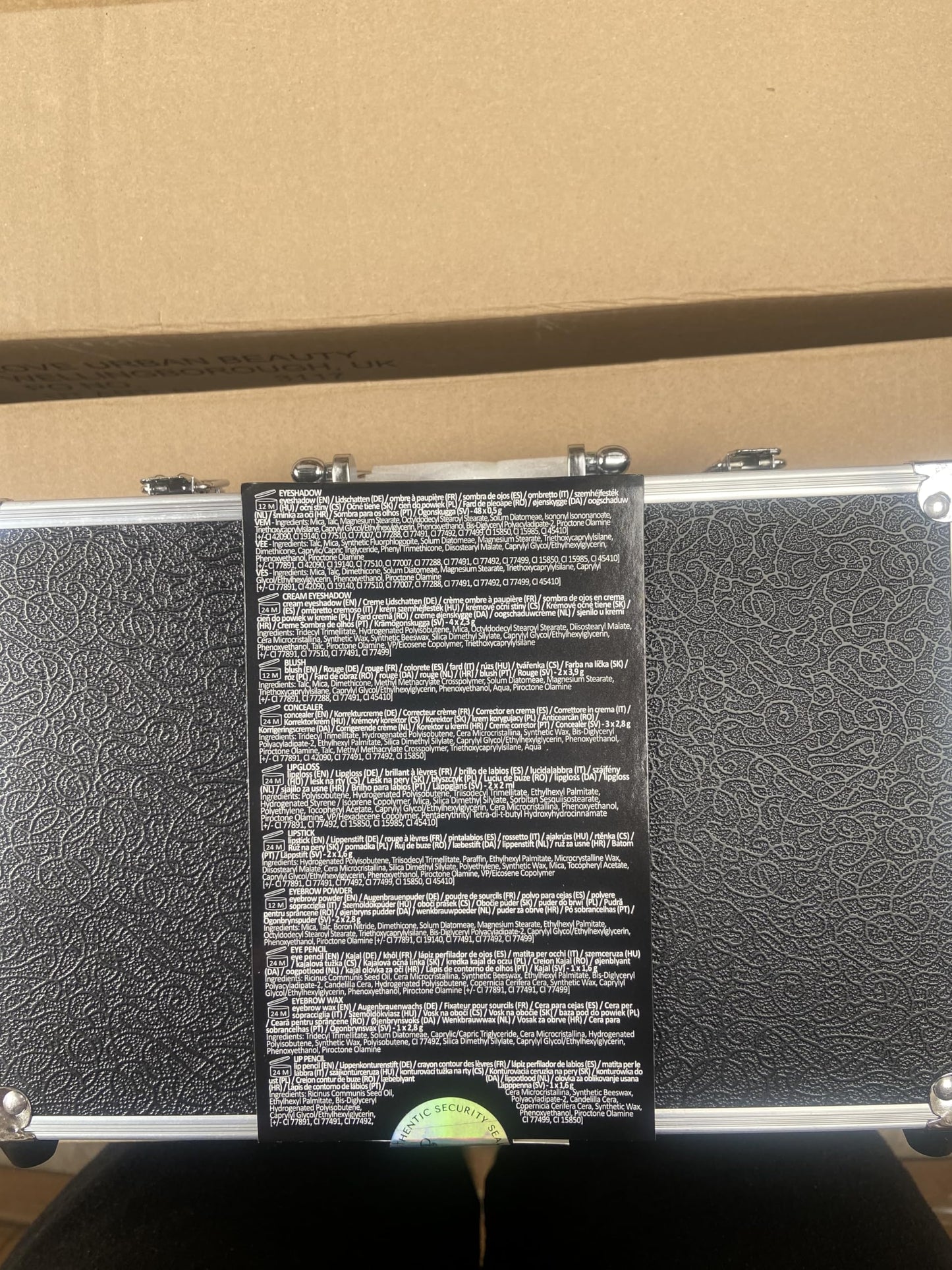 Love Urban Beauty Bliss Makeup Case Vegan Products – Complete Suitcase Eyeshadow, Blusher, Lipstick, Eyebrow Wax & Powder, Brushes Aluminum-Framed Organizer, Black, 1.0 count