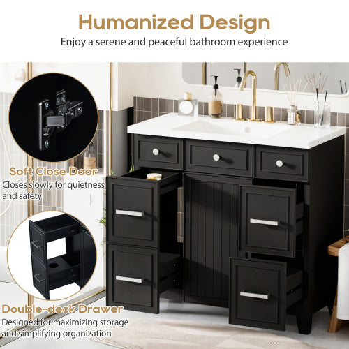 Bathroom Vanity Cabinet With Sink Top Combo Set , Black ,Single Sink,Shaker Cabinet With Soft Closing Door And 3 Drawers