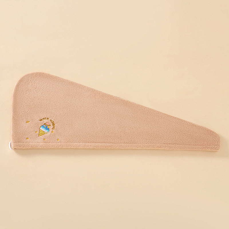 Coral Velvet Cartoon Embroidery For Woman With Dry Hair Hat