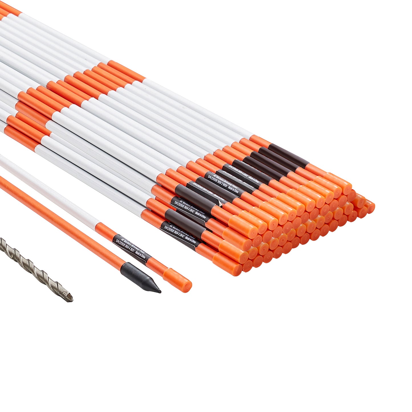 VEVOR Driveway Markers, 50 PCS 48 Inch, 0.4 Inch Diameter, Orange Fiberglass Poles Snow Stakes With Reflective Tape, Steel Drill Bit & Protection Gloves For Parking Lots, Walkways Easy Visibility
