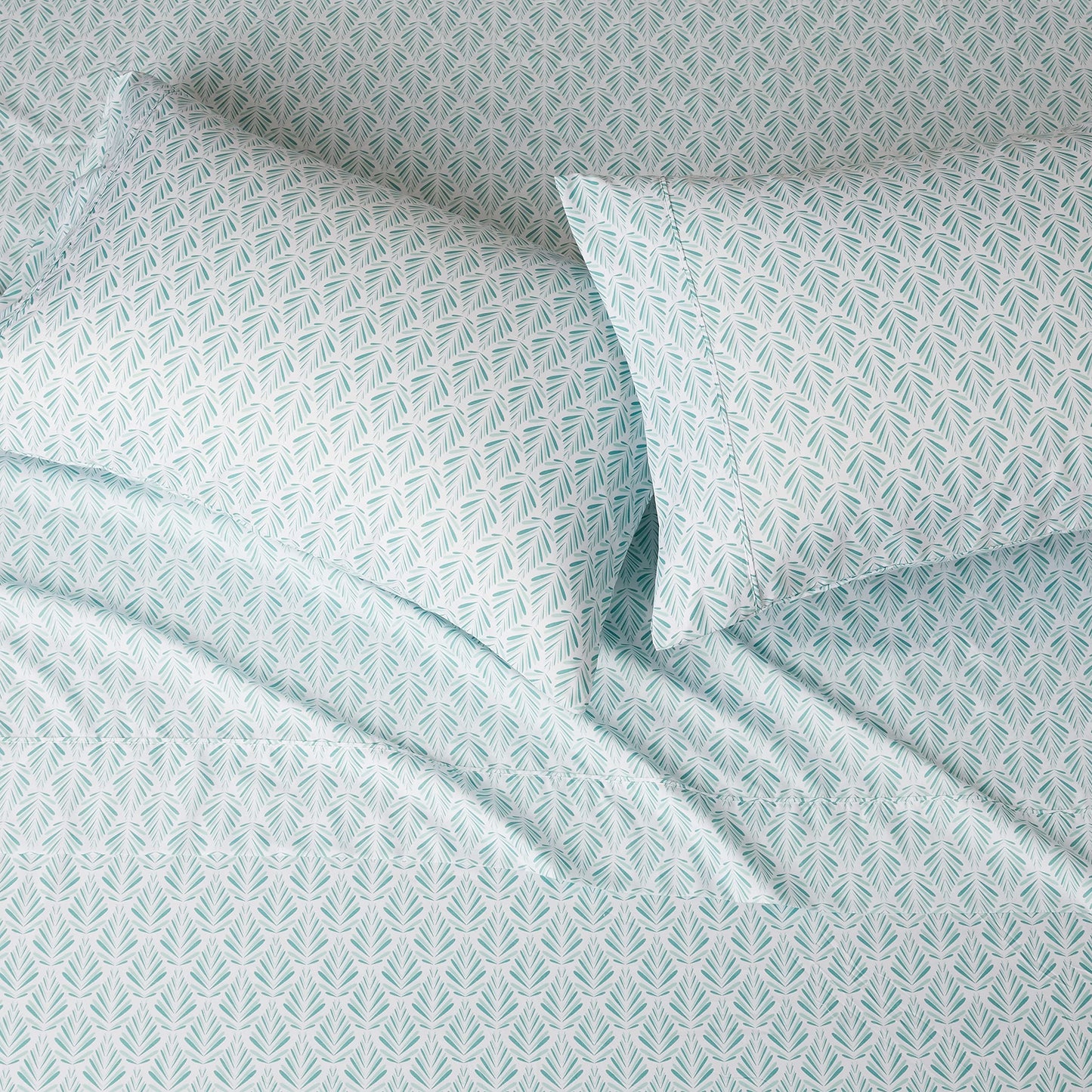 Lightweight Super Soft Easy Care Microfiber 4 Piece Comfortable Bed Sheet Set With 14" Deep Pockets, Full, Aqua Fern, Printed