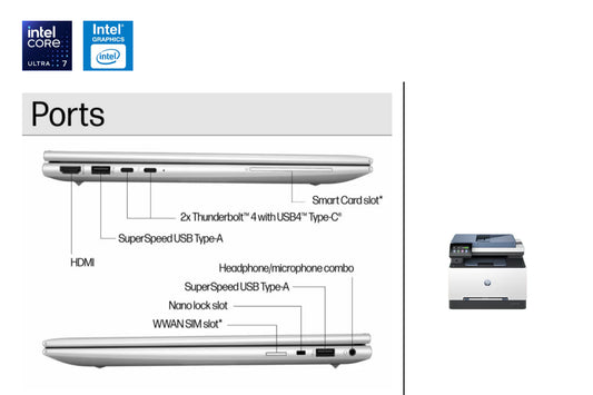 HP EliteBook 840 14 inch G11 Business Laptop, Silver + HP Color LaserJet Pro MFP 3301fdn A4LY6PA-BN3 - save $200