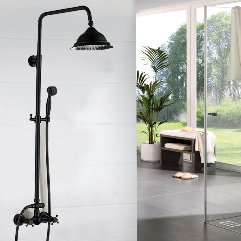 New Arrival Bathroom Black Shower Set doccia Wall Mounted 8" Rainfall Shower Mixer Tap Faucet with 3-functions Mixer Valve sets