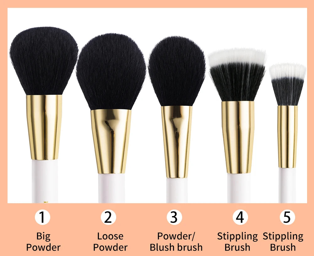 BEILI White Golden Makeup Brushes Set Professional Goat Hair Foundation Contour Bronzer Blush Kakubi Beauty brochas maquillaje