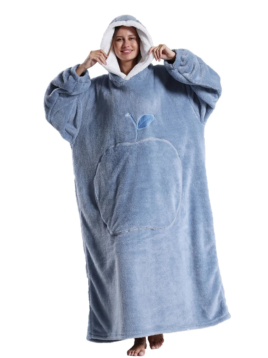 New Warm Wearable Blanket Winter Sweatshirt Oversized Flannel Sherpa Long Hoodie for Adults