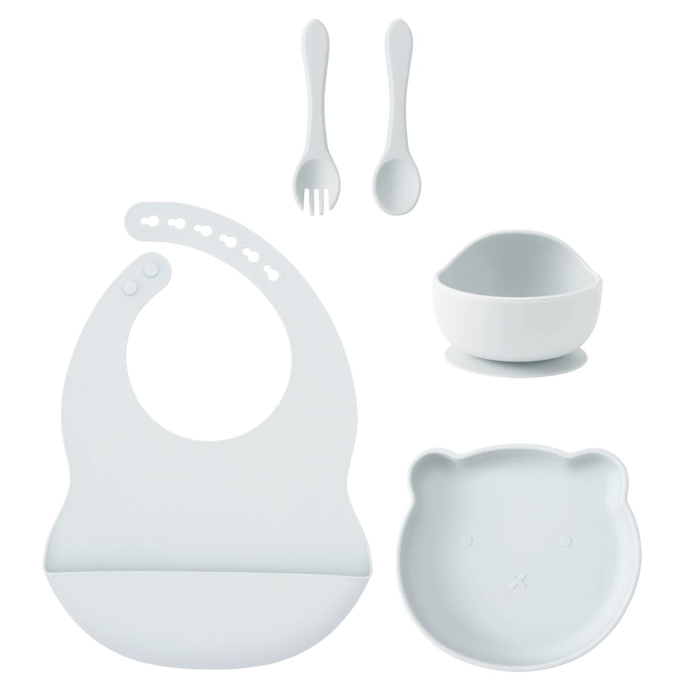 Kids 5PCS Food Grade Silicone Feeding Set Sucker Dishes Plate Self Feeding Bowl BPA Free Toddler Meal Essentials