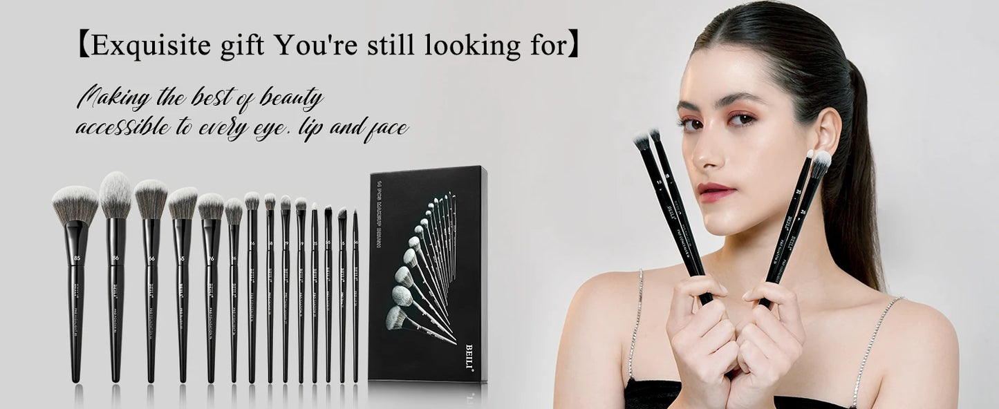 BEILI Black Makeup Brush Set 14 Pcs Vegan Pro Powder Foundation Eyeshadow Highlighter Concealer Blush Eyebrow Brushes Beauty Kit