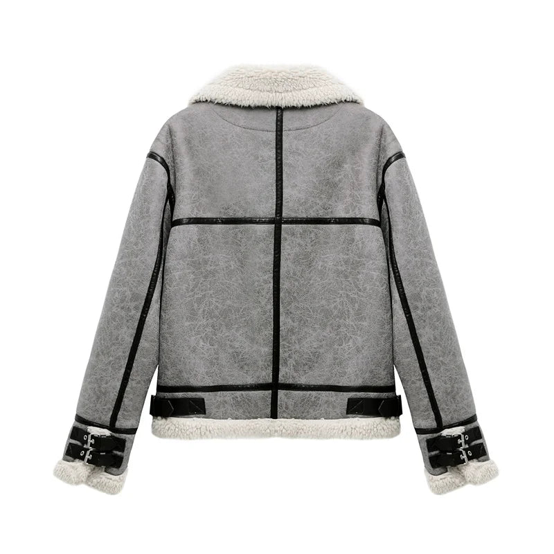 RARF 2024 men's new gray thick lapel fur one fleece double-sided jacket Warm men's motorcycle jacket top