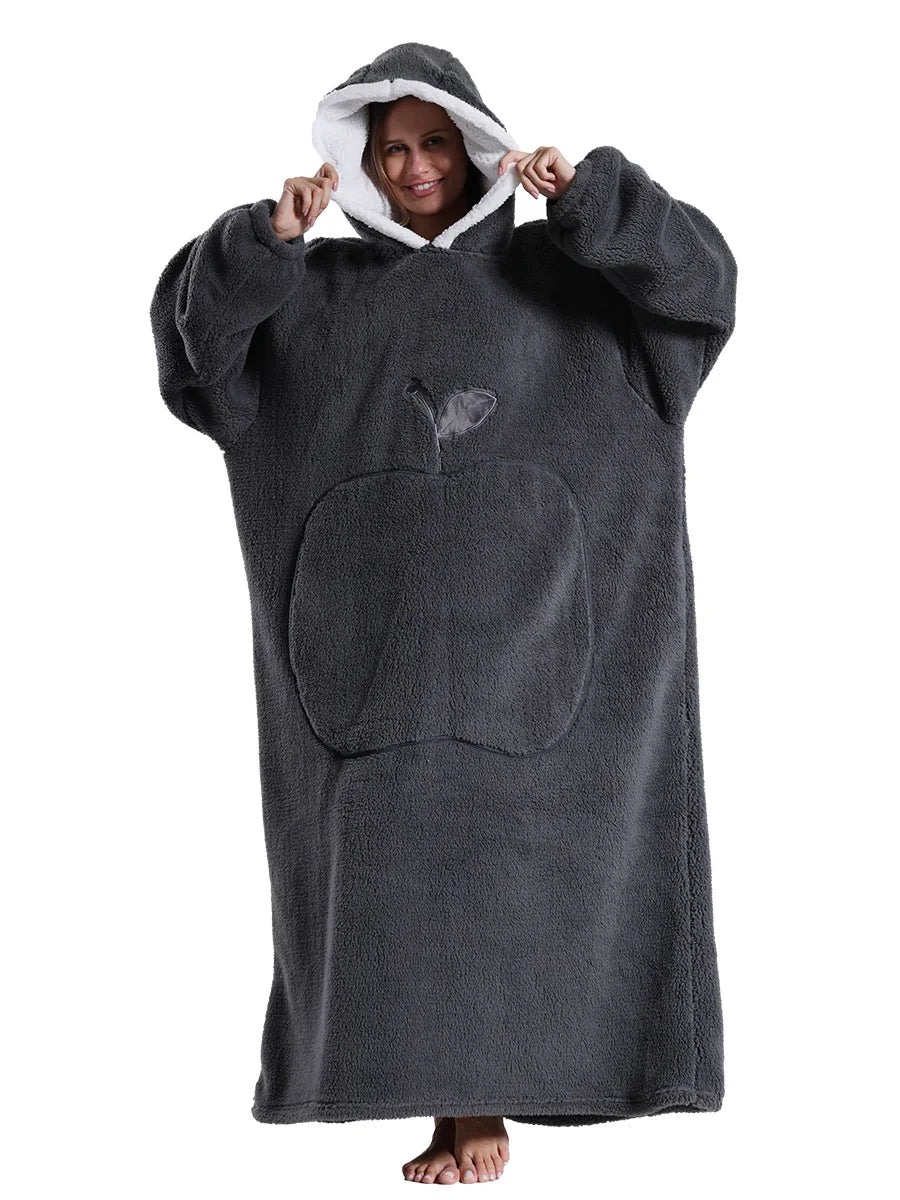 New Warm Wearable Blanket Winter Sweatshirt Oversized Flannel Sherpa Long Hoodie for Adults