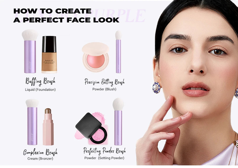 Jessup Makeup Brushes Set Face Kabuki Brush Foundation Contour Powder Complexion Blush Bronzer,Premium Synthetic, Luxury Purple