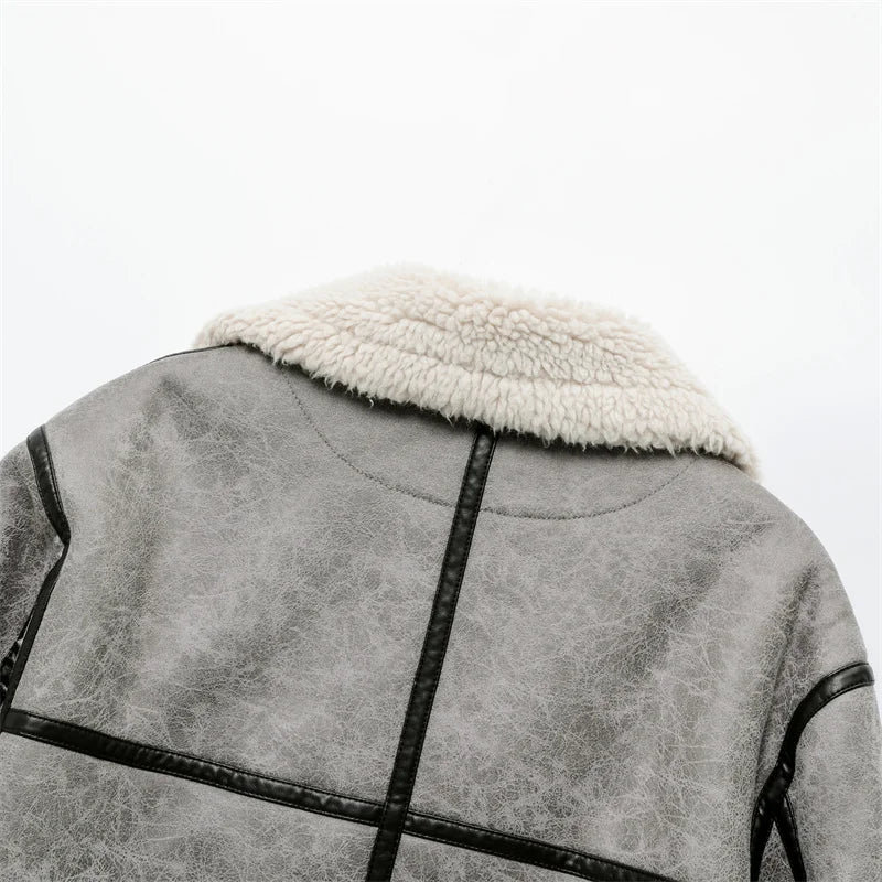 RARF 2024 men's new gray thick lapel fur one fleece double-sided jacket Warm men's motorcycle jacket top