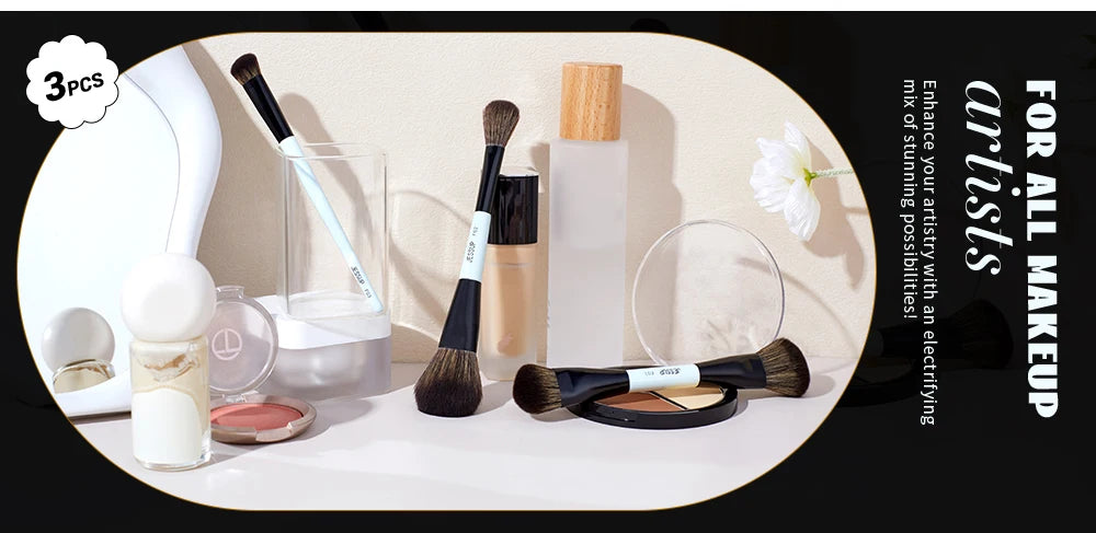 Jessup Face Makeup Brushes Set 2/3/5pcs,Double Ended Makeup Brush Foundation Contour Concealer, Cruelty -free, Bright Cyan T503