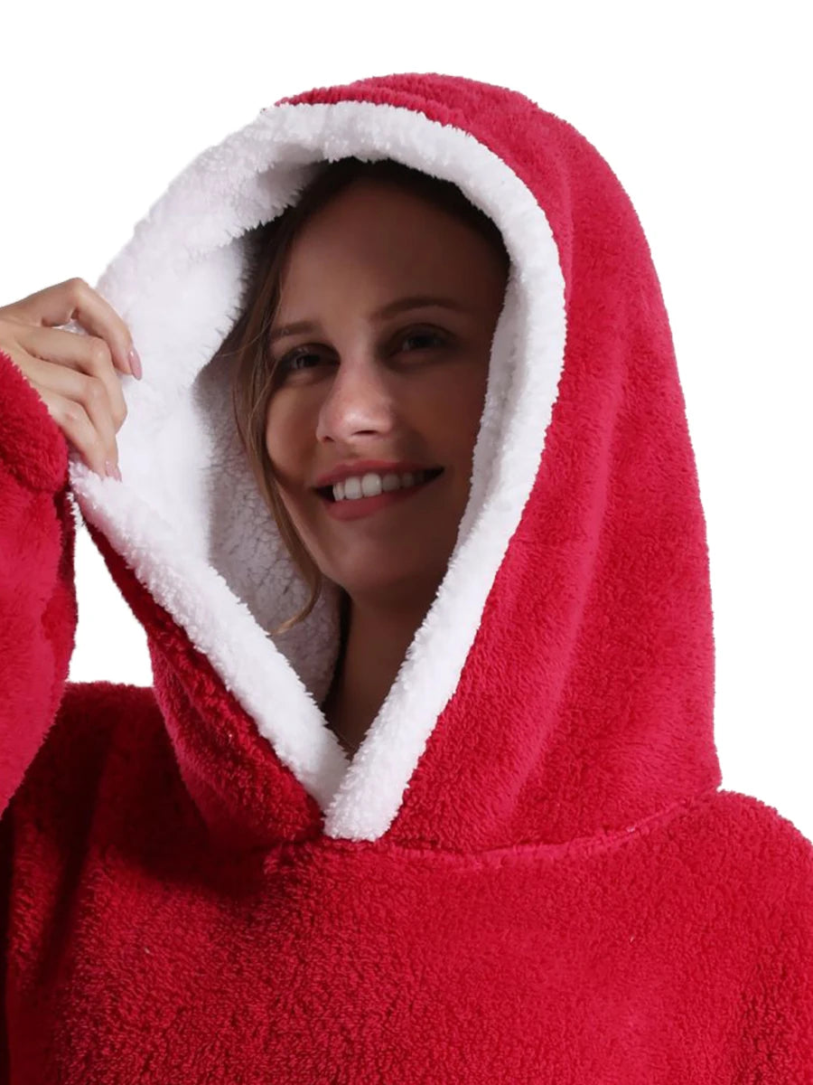 Adults Long Blanket with Sleeves Winter Hoodies Sweatshirt Plus Size Feminino Fleece Wearable Blanket Hoodie Oversized