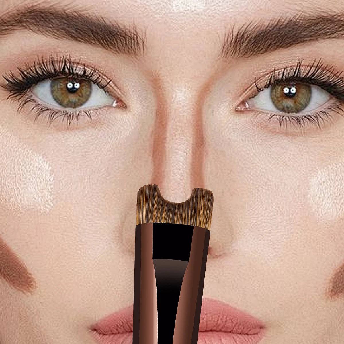 MAANGE 3pcs Foundation Makeup Brushes Ultra Thin Top Mask Brushes Nose Contour U-Shaped Brush for Double Head Nose Shadow Brush