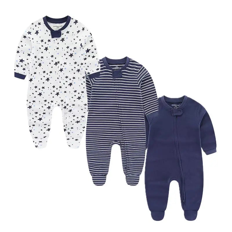 Kiddiezoom 3 Pcs Autumn Winter Solid Zipper Baby Boy Girl Rompers 100%Cotton Soft Newborn Clothes Baby Shower Gifts