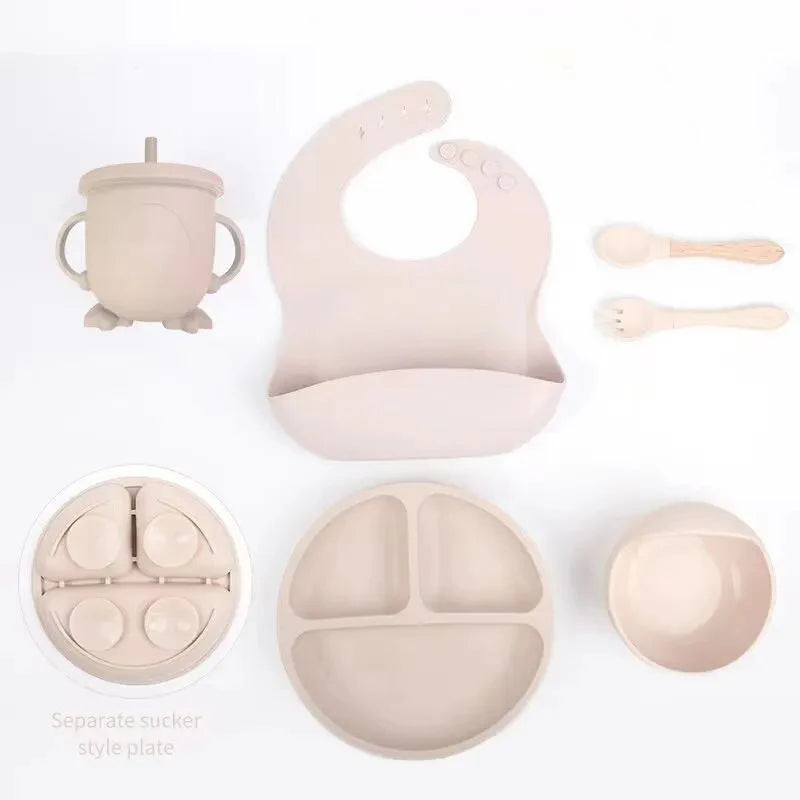6 PCS Baby Tableware Set Christmas Gifts Sailicone Set Childrens Meal Training Set Cutlery Feeding Bowl Party Gift
