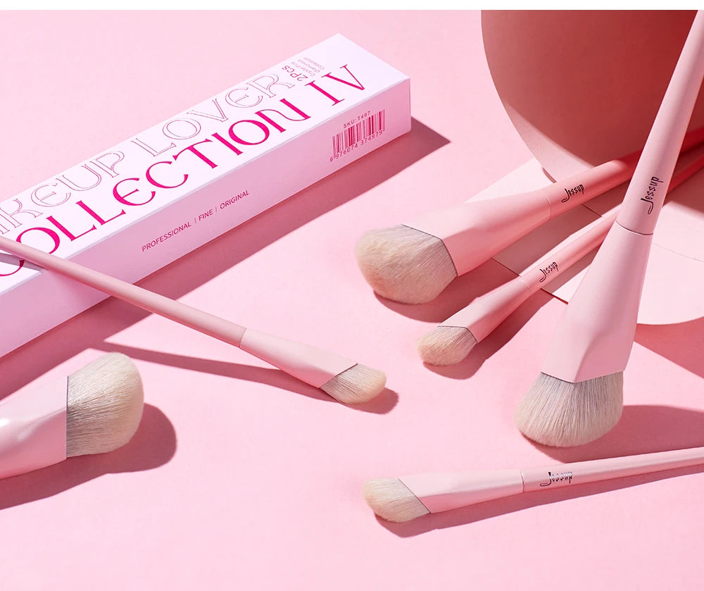 Jessup Foundation Brush and Concealer Brush, Pink Makeup Brushes Set 2Pcs Premium Synthetic Face Brushes Makeup , T497