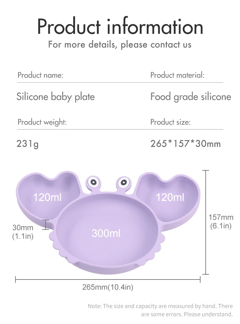 9Pcs Baby Silicone non-Slip Suction Bowl Plate Spoon Waterproof Bib Cup Set Baby Crab Dishes Food Feeding Bowl for Kids BPA Free