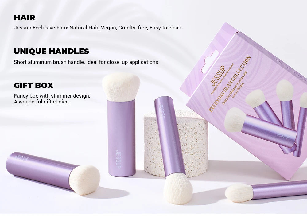 Jessup Makeup Brushes Set Face Kabuki Brush Foundation Contour Powder Complexion Blush Bronzer,Premium Synthetic, Luxury Purple