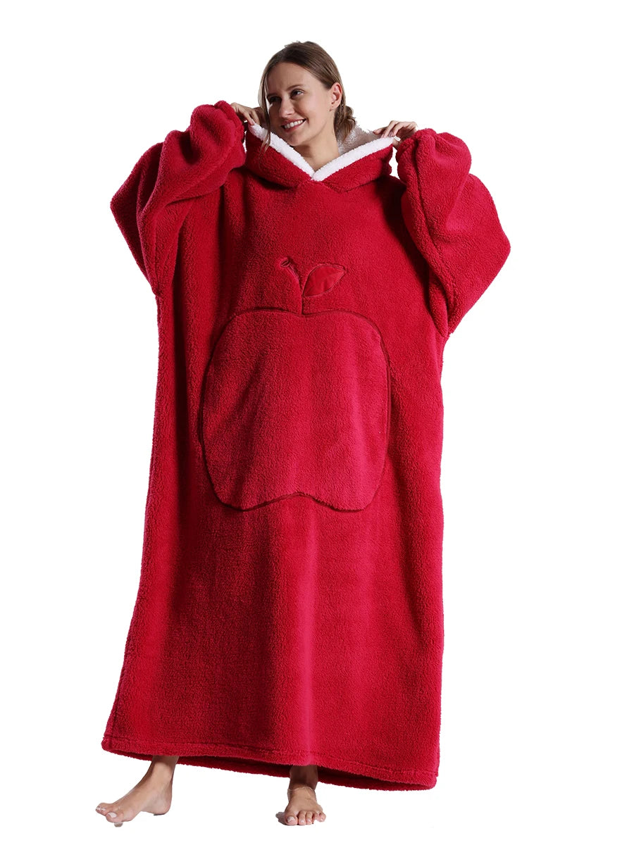 Adults Long Blanket with Sleeves Winter Hoodies Sweatshirt Plus Size Feminino Fleece Wearable Blanket Hoodie Oversized