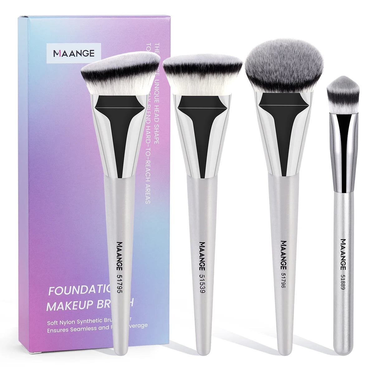 MAANGE 4pcs Main Makeup Brushes Set Flat Top Foundation Brushes Angled Contoured Brush Dense Bristle Face Makeup Tool for Beauty