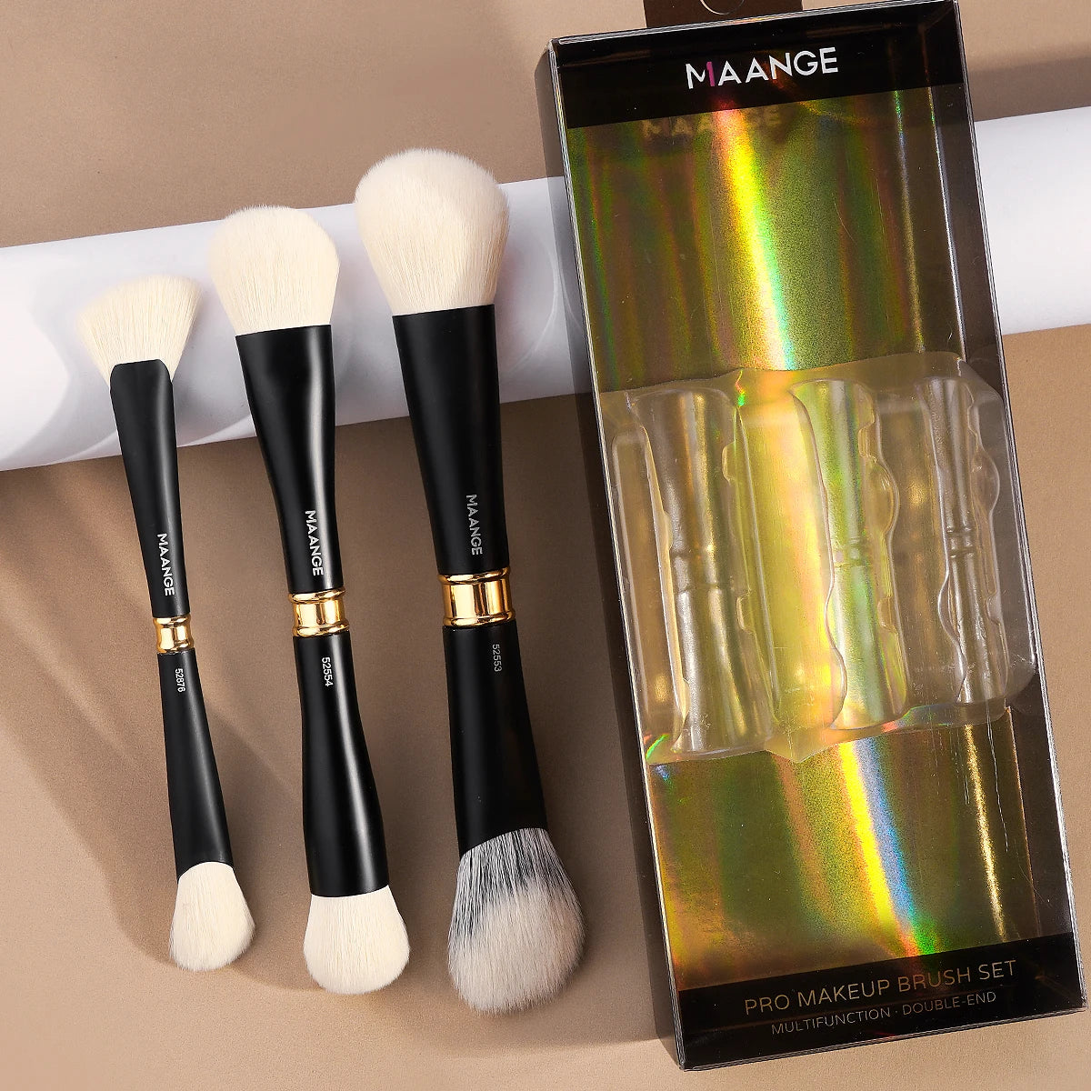 MAANGE 3pcs Dual-Head Multifunctional Makeup Brushes Sloping Foundation Concealer Brush Kabuki for Liquid Cream Blending Beauty