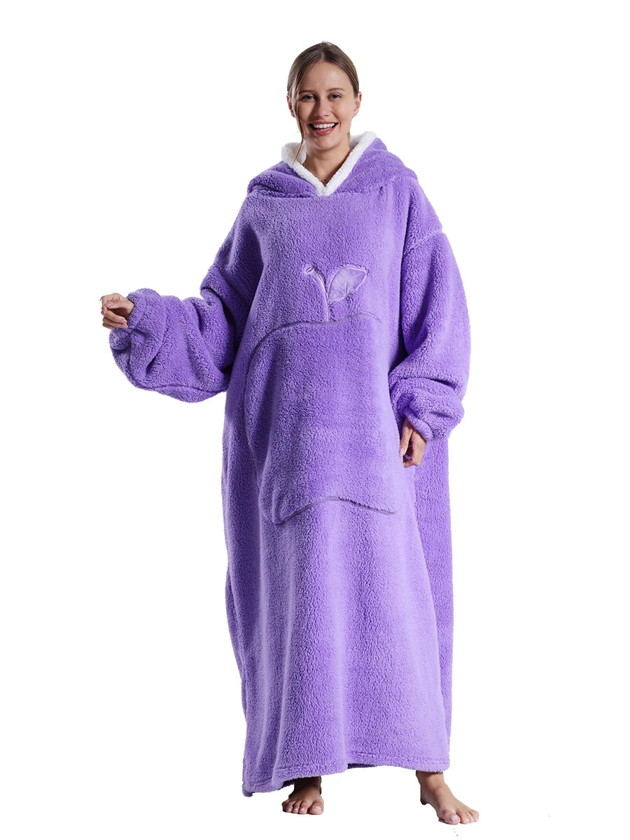 Adults Long Blanket with Sleeves Winter Hoodies Sweatshirt Plus Size Feminino Fleece Wearable Blanket Hoodie Oversized