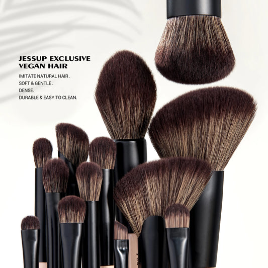 Jessup Double Sided Makeup Brush with Sponge , 3/5/7PCS Eyeshadow Makeup Brushes Set Vegan Hair Powder Contour Highlighter