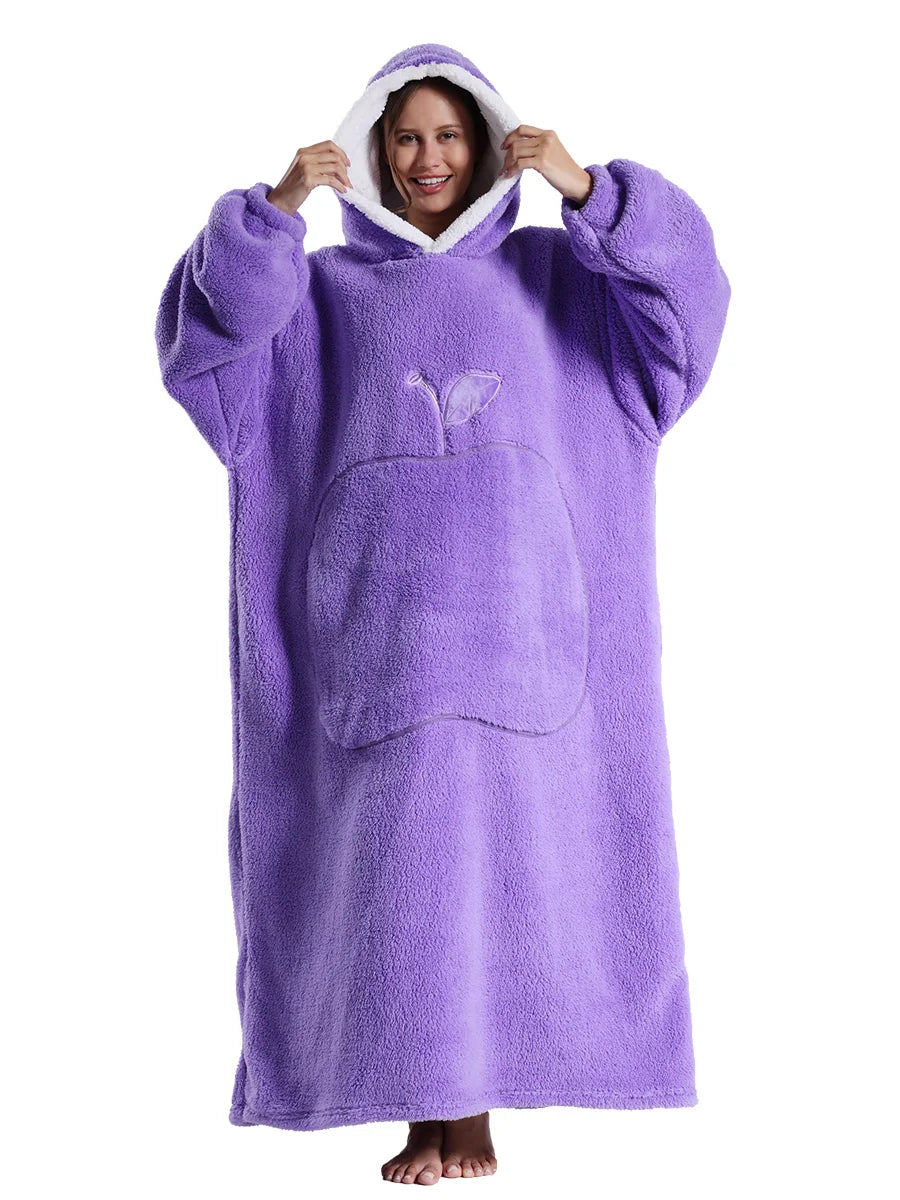 New Warm Wearable Blanket Winter Sweatshirt Oversized Flannel Sherpa Long Hoodie for Adults