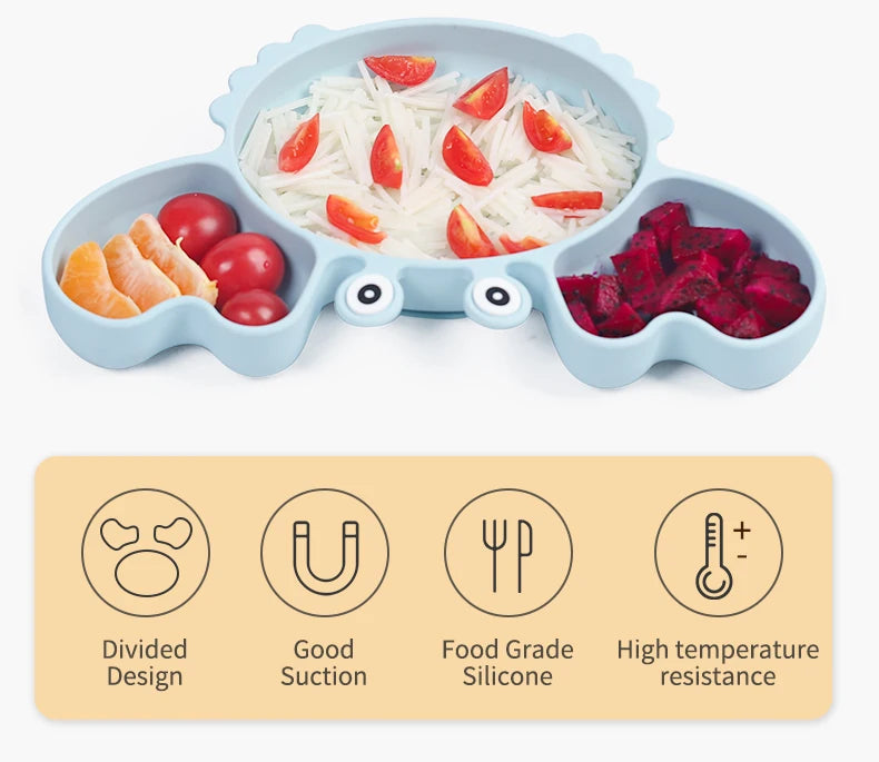 9Pcs Baby Silicone non-Slip Suction Bowl Plate Spoon Waterproof Bib Cup Set Baby Crab Dishes Food Feeding Bowl for Kids BPA Free