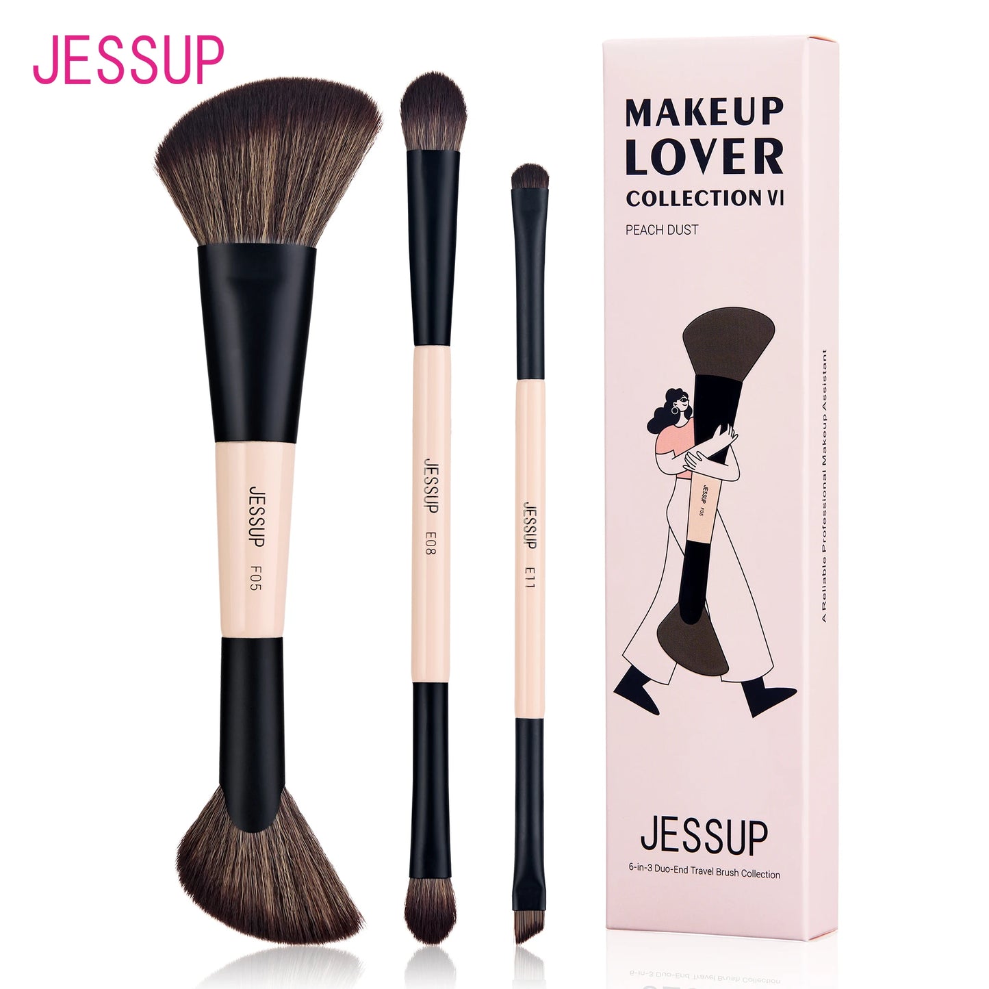 Jessup Double Sided Makeup Brush with Sponge , 3/5/7PCS Eyeshadow Makeup Brushes Set Vegan Hair Powder Contour Highlighter