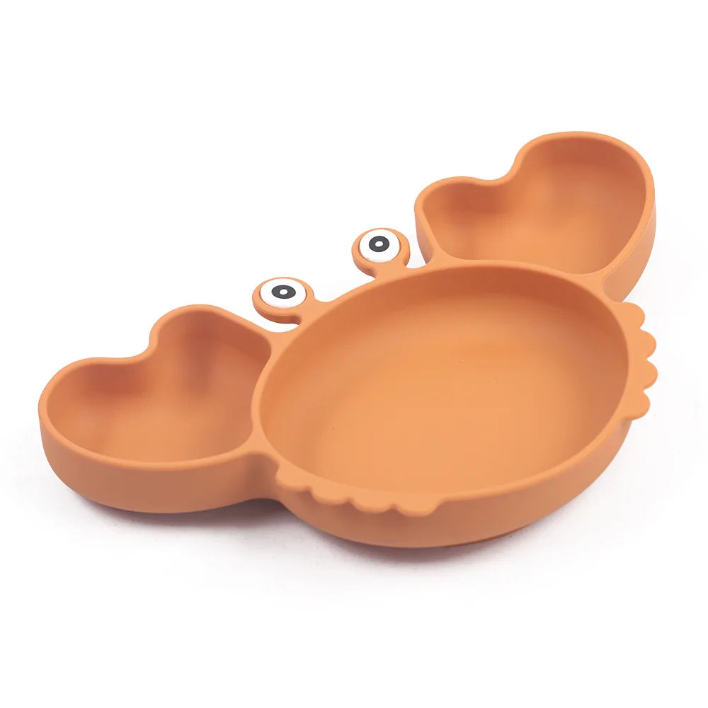 9Pcs Baby Silicone non-Slip Suction Bowl Plate Spoon Waterproof Bib Cup Set Baby Crab Dishes Food Feeding Bowl for Kids BPA Free