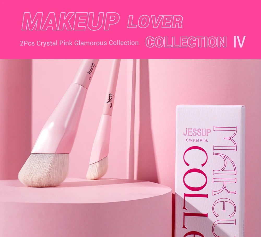 Jessup Foundation Brush and Concealer Brush, Pink Makeup Brushes Set 2Pcs Premium Synthetic Face Brushes Makeup , T497