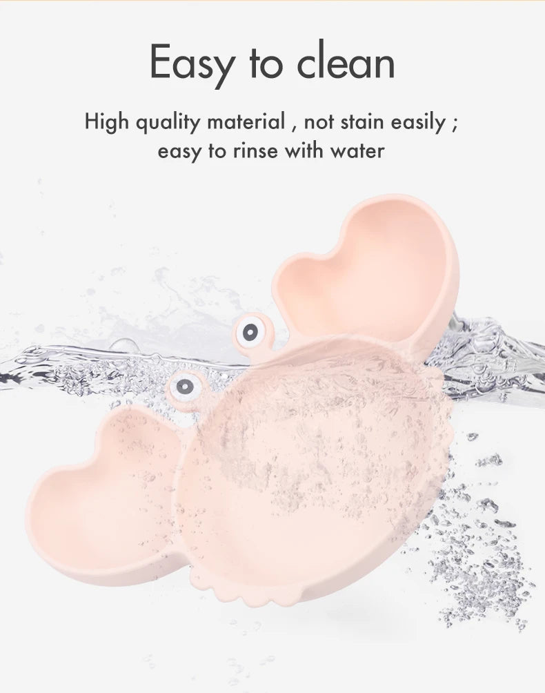 9Pcs Baby Silicone non-Slip Suction Bowl Plate Spoon Waterproof Bib Cup Set Baby Crab Dishes Food Feeding Bowl for Kids BPA Free