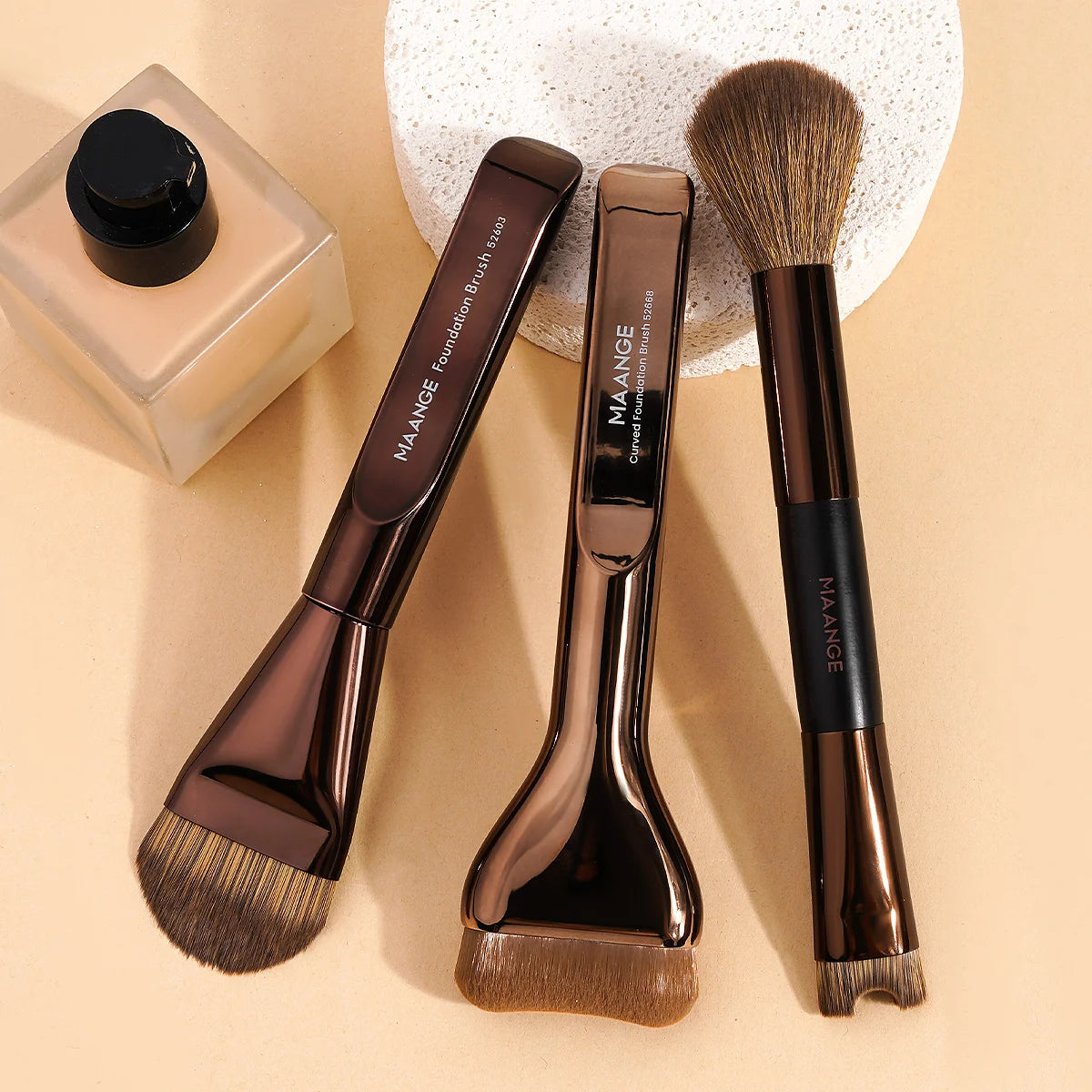 MAANGE 3pcs Foundation Makeup Brushes Ultra Thin Top Mask Brushes Nose Contour U-Shaped Brush for Double Head Nose Shadow Brush
