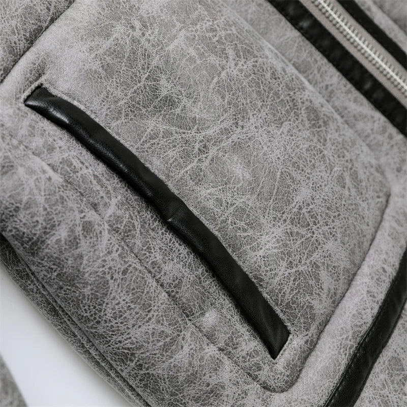 RARF 2024 men's new gray thick lapel fur one fleece double-sided jacket Warm men's motorcycle jacket top