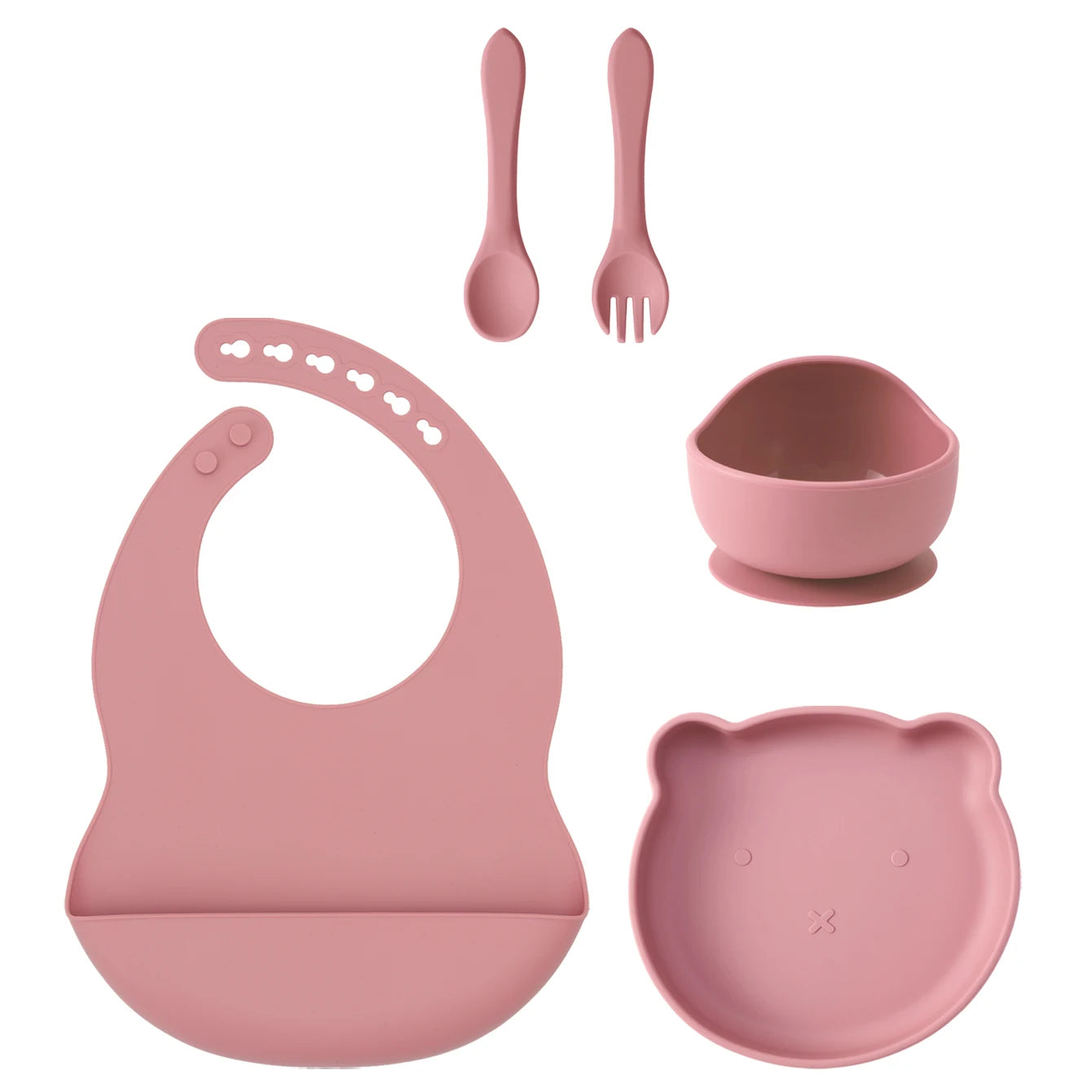 Kids 5PCS Food Grade Silicone Feeding Set Sucker Dishes Plate Self Feeding Bowl BPA Free Toddler Meal Essentials
