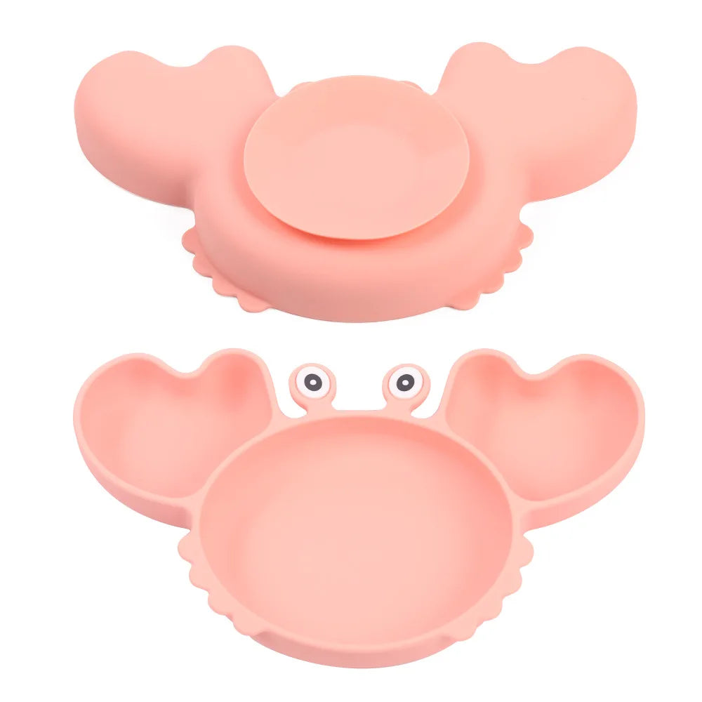 9Pcs Baby Silicone non-Slip Suction Bowl Plate Spoon Waterproof Bib Cup Set Baby Crab Dishes Food Feeding Bowl for Kids BPA Free